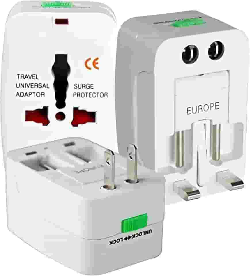 Adaptador de Tomada Universal Premium para Viagem Bivolt 3 Pinos – Compatível Europa, EUA, UK, Japão, Austrália e Mais de 150 Países – Portátil, Ajustável e com Trava de Segurança