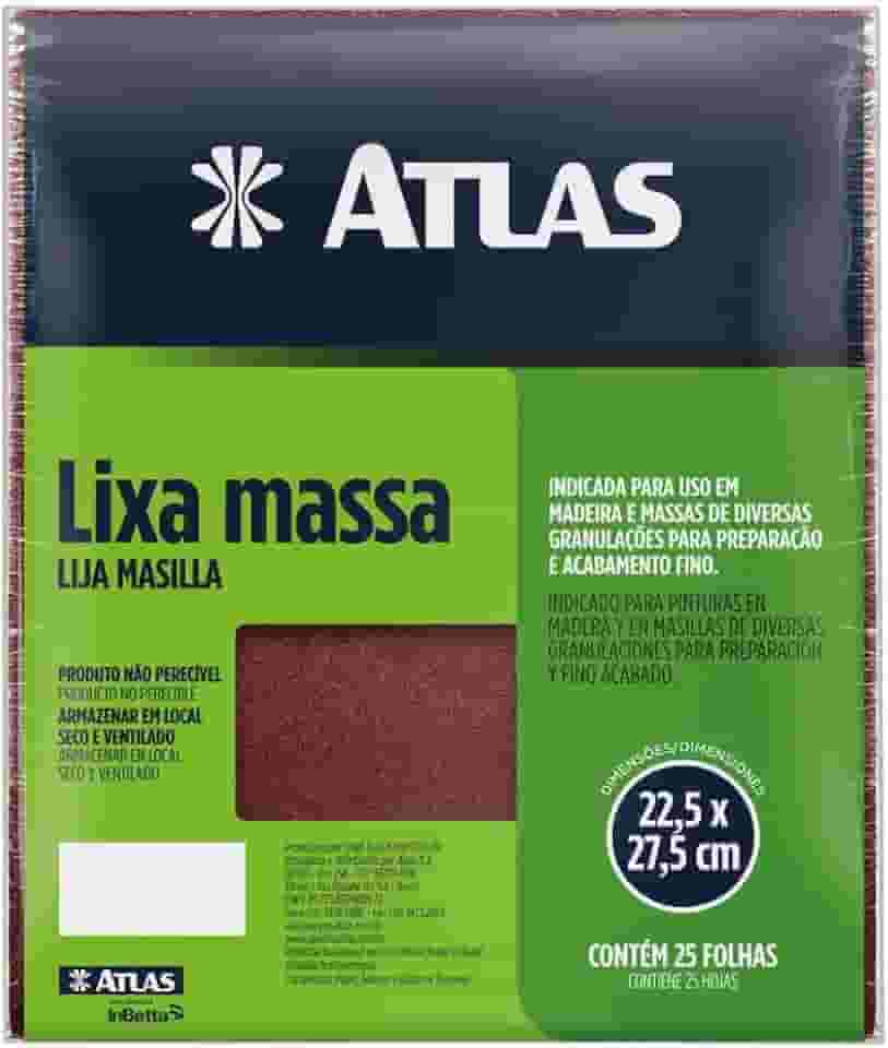 Atlas - Lixa para Massa com Grão 180 e Verso em Papel, Tamanho 22,5 x 27,5 cm
