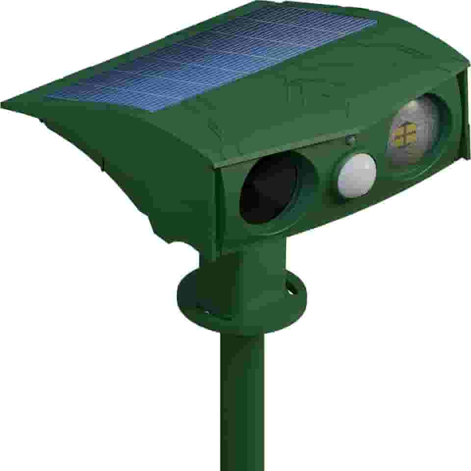 Repelente de animais, alimentado por energia solar, repelente ultrassônico, sensor de movimento e luz de flash, ao ar livre, à prova de intempéries, quinta, jardim, gramado para gatos, cães, coiote