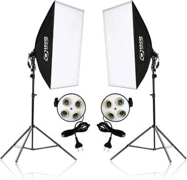 Kit Softbox Iluminação Contínua 2x 50x70cm com Tripés 2m e Soquete Quadruplo – Estúdio Fotografia, Vídeo, YouTube, Lives e Maquiagem