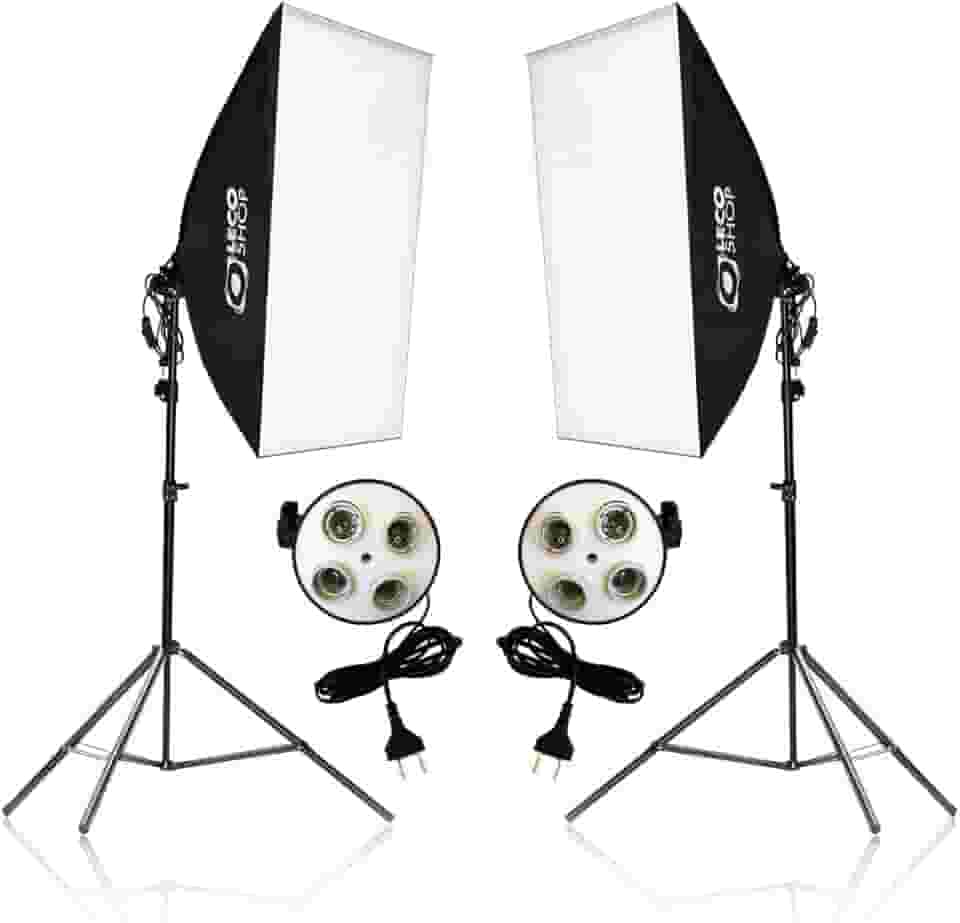 Kit Softbox Iluminação Contínua 2x 50x70cm com Tripés 2m e Soquete Quadruplo – Estúdio Fotografia, Vídeo, YouTube, Lives e Maquiagem
