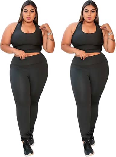 2 Conjunto Plus Size Calça Legging Cós Alto E Top Nadador