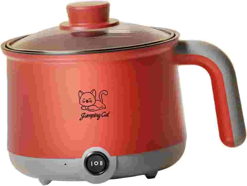 Cozinheiro elétrico de 1,8L para ramen e macarrão, panela multiuso ideal para aveia e bife, Cinza Vermelho