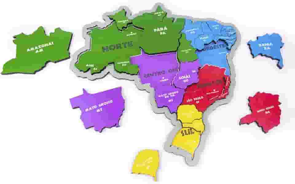Quebra cabeça Mapa do Brasil Madeira com Capitais
