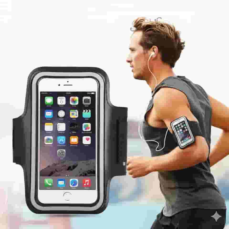 Braçadeira Porta Celular para Esportes, Corrida e Academia, Ajustável, Compatível até 5.5", Leve e Confortável - FEMAI
