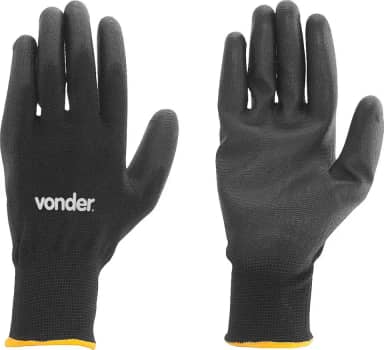 Vonder, Luva De Poliéster Com Poliuretano, Preta, Tamanho 9, Ppv 1009.