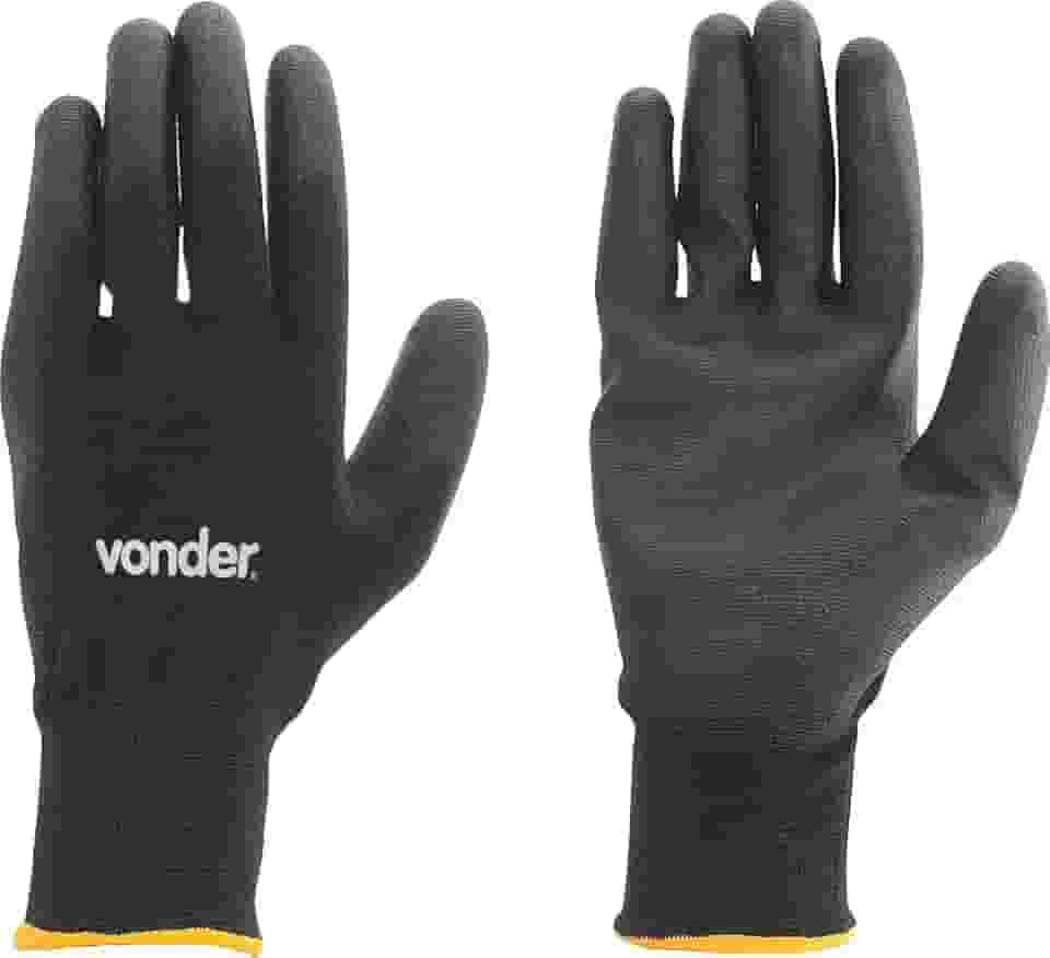 Vonder, Luva De Poliéster Com Poliuretano, Preta, Tamanho 9, Ppv 1009.