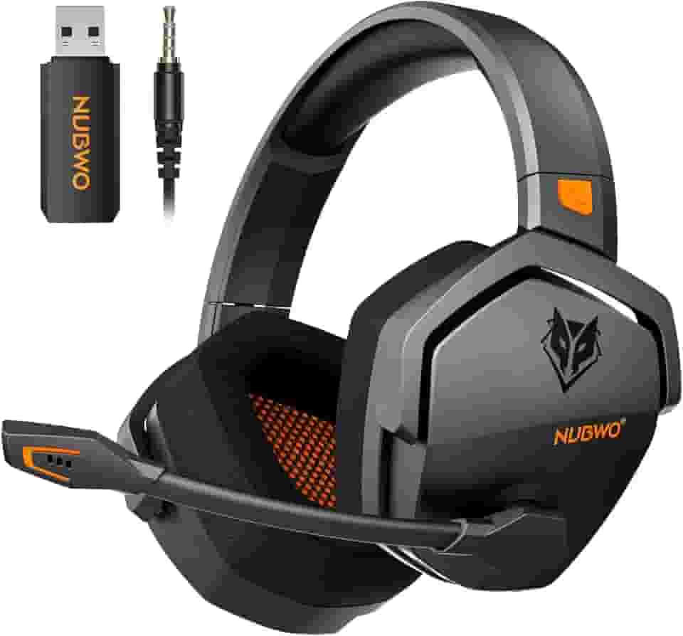NUBWO Wireless Gaming Headset with Mic for Ps5 Ps4 PC, Zero Interference, 100-Hour Battery All-Day Play, 23ms Sync for Fortnite & Call of Duty/FPS Gamers, Triple Mode All Devices Compatible - Orange