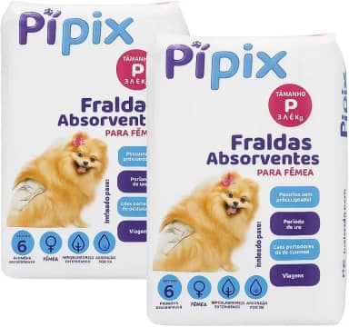 Kit 2 Fraldas Absorventes tam P para Cadelas 3 a 6Kg – Alta Absorção Hipoalergênica Descartável 12 Unidades