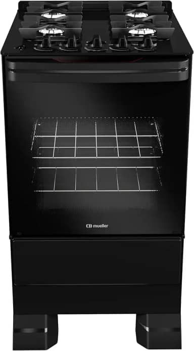 Fogão Mueller 4 bocas Preto com Mesa de Vidro e grades de ferro fundido Bivolt MFV4BF