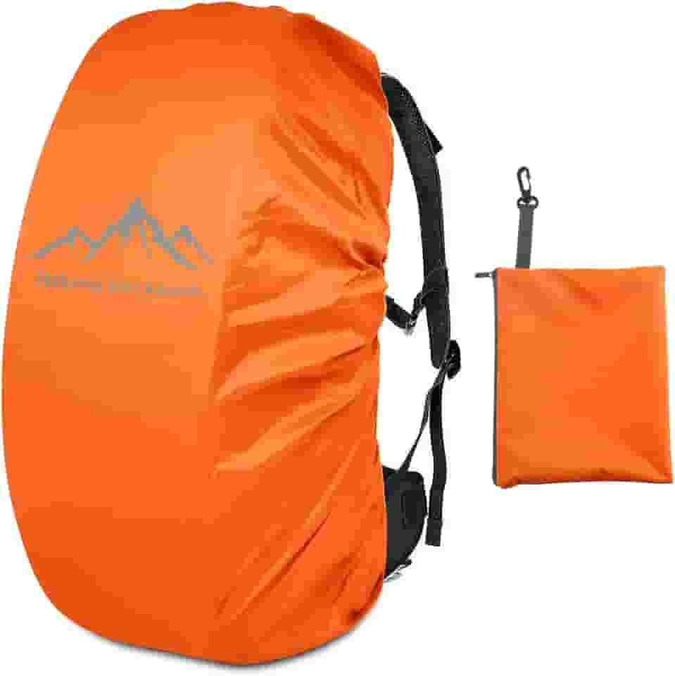 Mochila segura, capa de chuva, 35 L, tiras de fivela cruzada, reflexiva, impermeável, com bolsa de armazenamento, acampamento, viagem, à prova de chuva, laranja