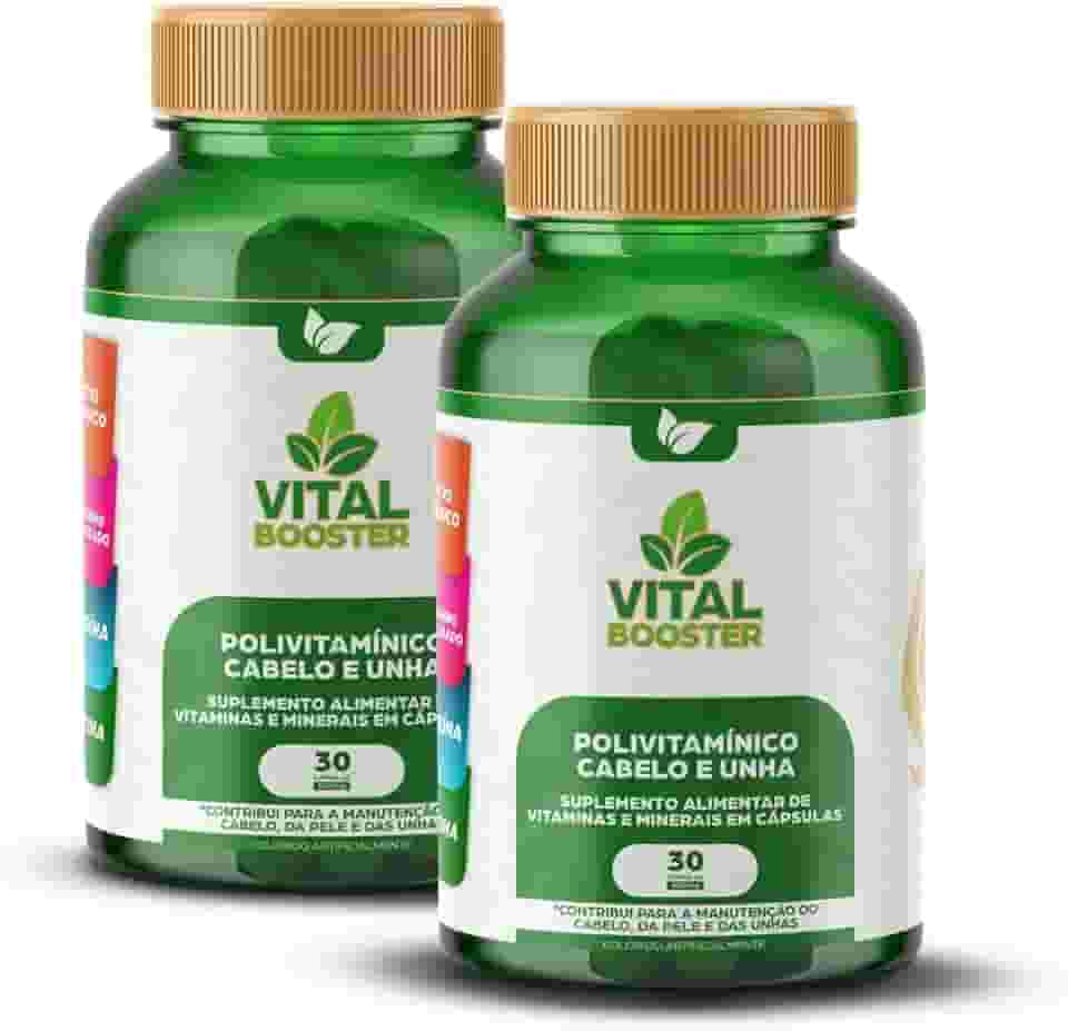 VitalBooster Suplemento Cabelo Unhas - Biotina 150% + Cisteína + Zinco - Crescimento Acelerado Anticaspa - Fórmula Concentrada 60 Cápsulas Resultados 30 Dias - para 2 meses