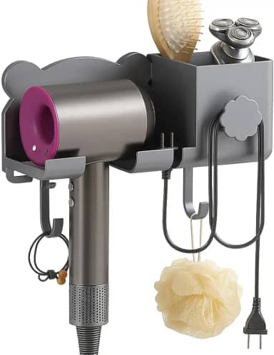 Organizador para Secador de Cabelo e Escova Iônica Chapinha de Parede Sem Furos Banheiro Com Compartimentos para Barbeador e Suporte Ferramentas Acessórios – Autoadesivo Dupla Face