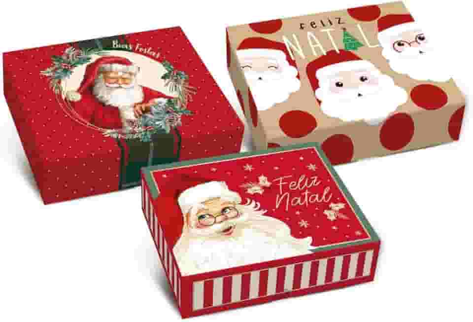 Kit com 10 Caixas Para Presente, Cromus, Estampas de Natal, Retangular, 17x13,5x4,5 cm