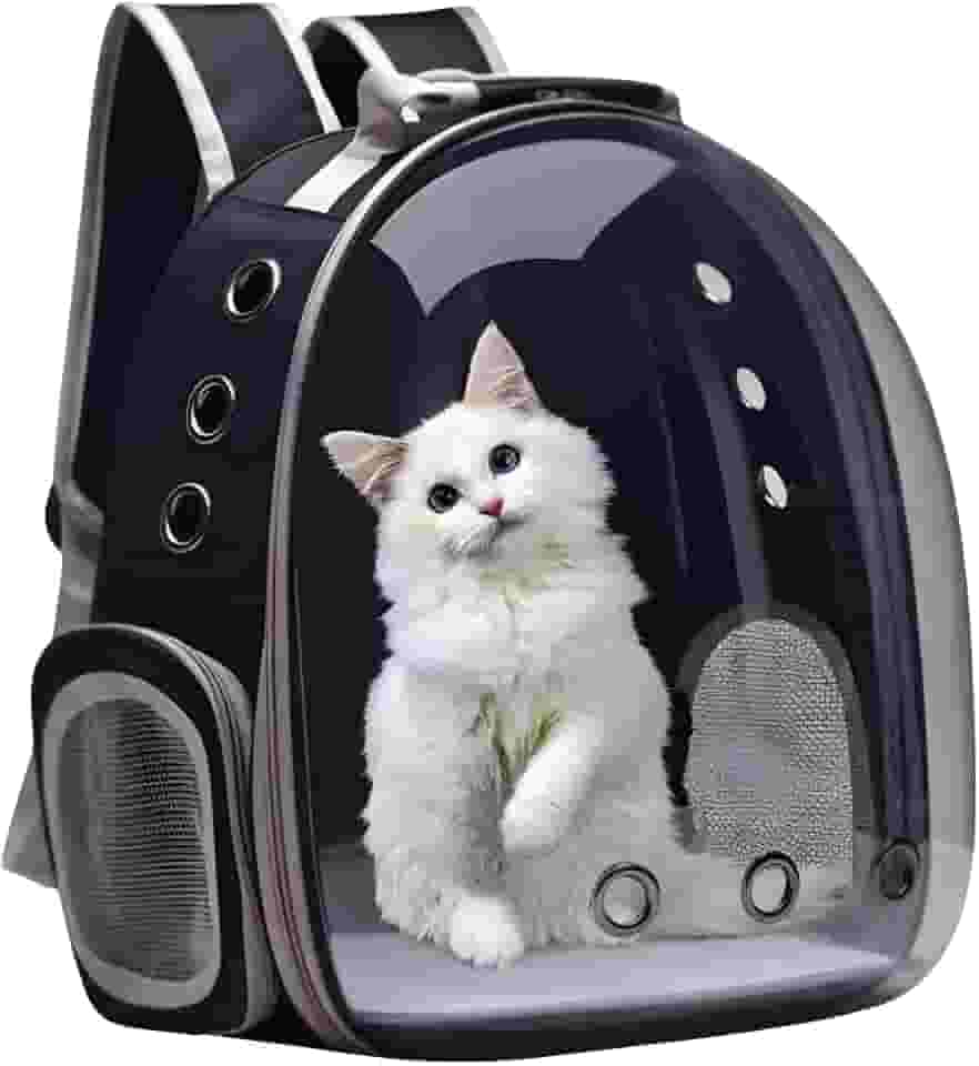 Mochila De Transporte Para Pets Cachorros E Gatos Com Ventilação Transparente E Visão Panorâmica Bolsa Astronauta Passeio Animal De Estimação Portátil (Preto)