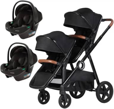 Kikka Boo - Carrinho Para Gêmeos Go 2 Black + 2 Bebês Confortos I-Prime