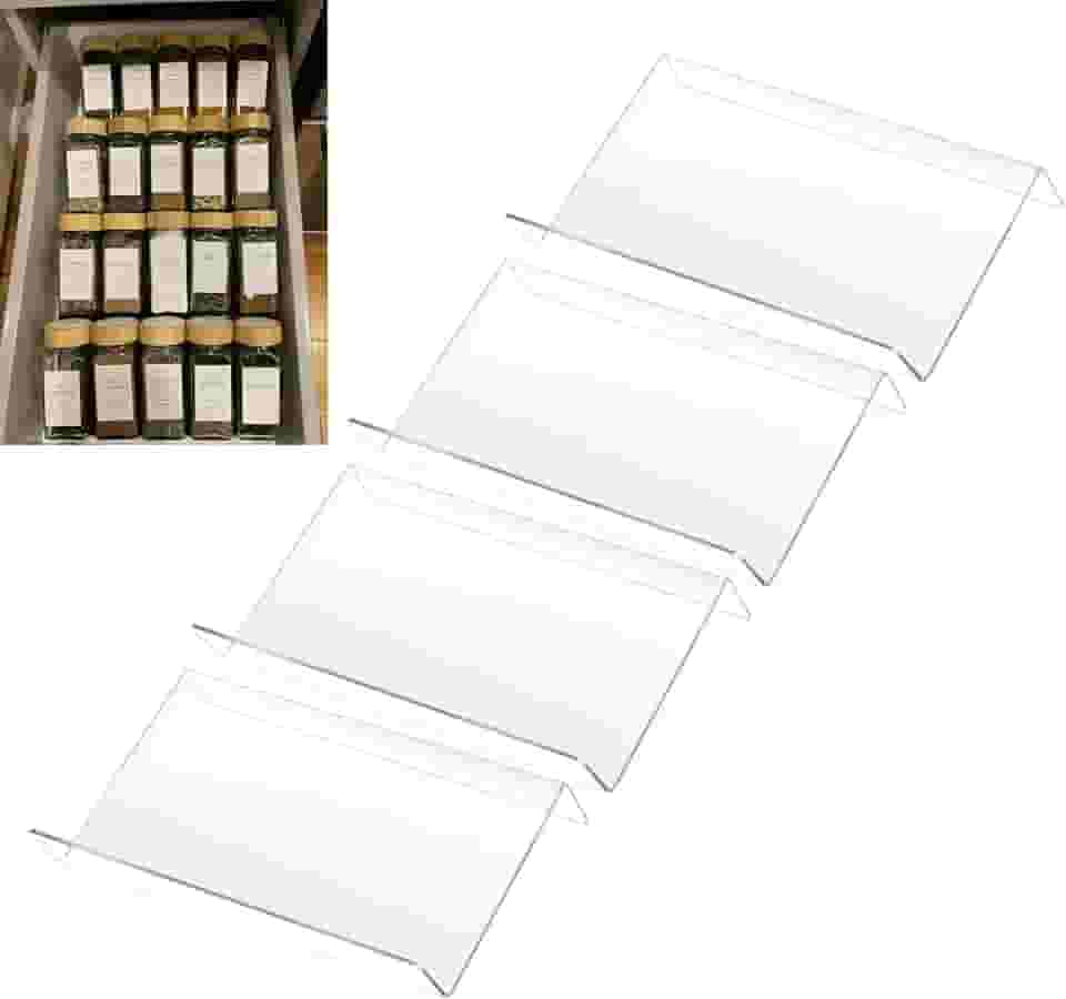 COXWANG Porta-temperos de cozinha de acrílico, organizador de especiarias de acrílico, bandeja de temperos de cozinha para gaveta/bancada, 4 camadas, organize e exiba seus temperos e temperos (frascos