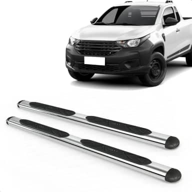 Par Estribo Lateral Oval Cromado Strada Cabine Dupla E Simples 2021 A 2025 Kit Fixação Incluso
