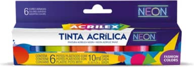 Kit Tinta Acrílica Neon Nature Colors Acrilex 10ml Com 6 Unidades - Cores Variadas Amarelo, Azul, Laranja, Maravilha, Verde E Vermelho Tinta É Fluorescente Sob Luz Negra Indicada Para Uso Em Madeira, Papel, Cerâmica, Isopor, Couro, Gesso, Cortiça, Vidro E Pet, Esta Tinta Proporciona Excelente Cobertura, Secagem Rápida E Facilidade De Uso Em Seus Projetos Criativos