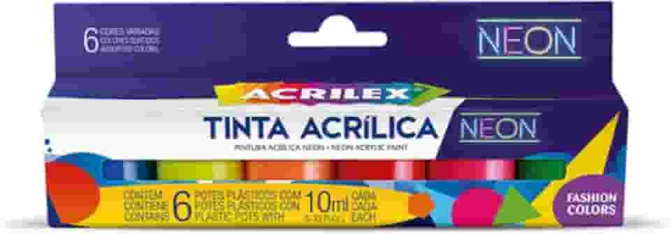 Kit Tinta Acrílica Neon Nature Colors Acrilex 10ml Com 6 Unidades - Cores Variadas Amarelo, Azul, Laranja, Maravilha, Verde E Vermelho Tinta É Fluorescente Sob Luz Negra Indicada Para Uso Em Madeira, Papel, Cerâmica, Isopor, Couro, Gesso, Cortiça, Vidro E Pet, Esta Tinta Proporciona Excelente Cobertura, Secagem Rápida E Facilidade De Uso Em Seus Projetos Criativos