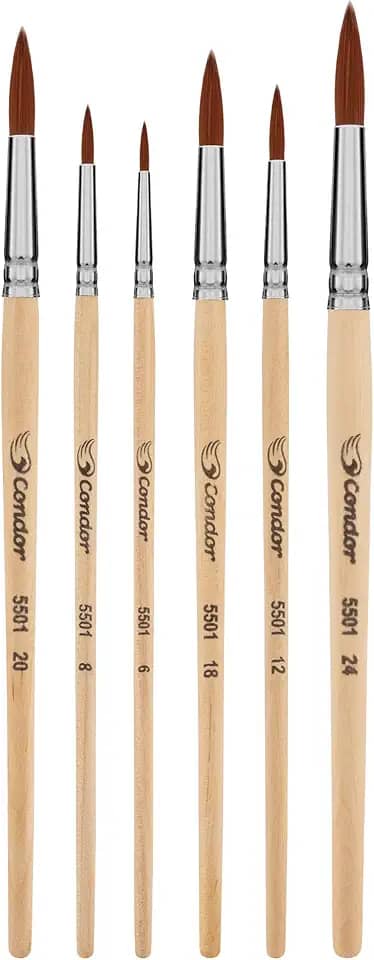 Condor Kit Pincel Artístico - Contém 6 Pincéis Redondos - Conjunto para Pintura em Diversas Superfícies - Ideal para Uso com Tintas à Base D’Água