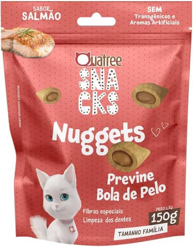 Snack Quatree Nuggets Para Gatos Bola de Pelo Sabor Salmão 150g