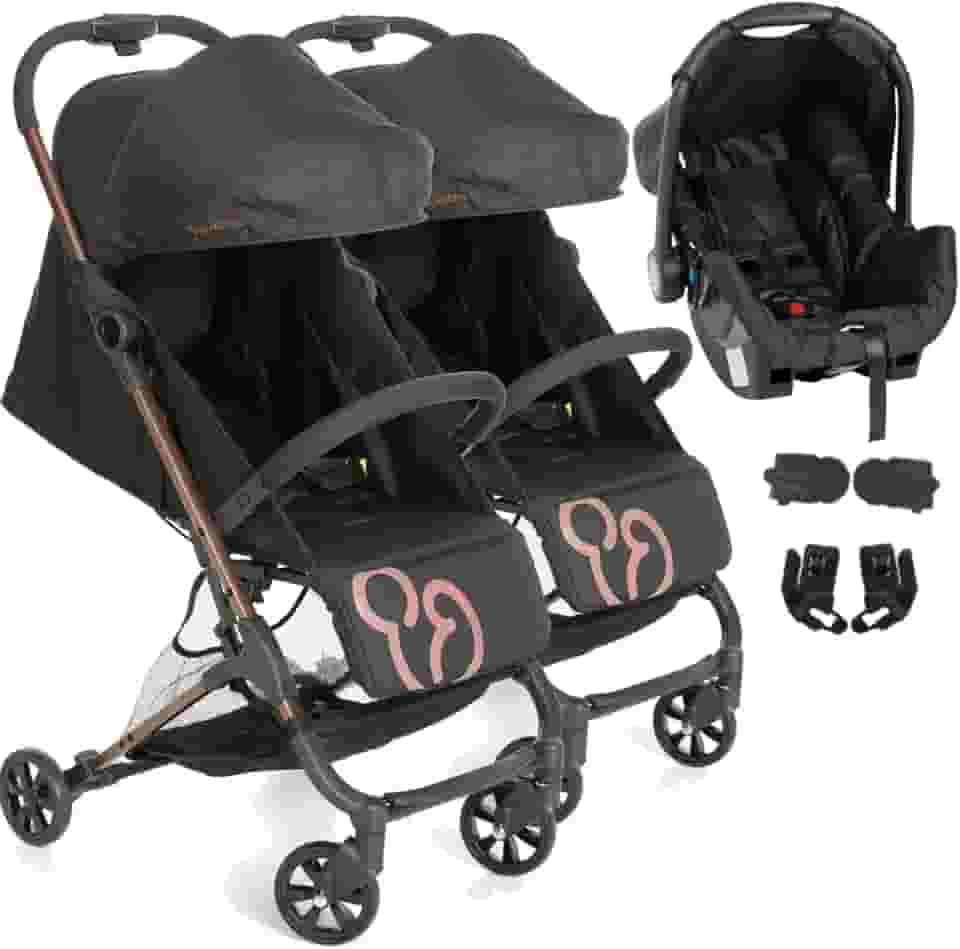 Carrinho para Gemeos com Bebe Conforto Galz Duolee Cobre