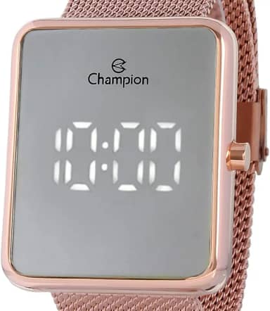 Relógio Feminino Champion Digital Espelhado Rosé + Kit colar e nrincos CH40080Z