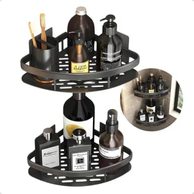 Kit 2 Prateleiras de Canto Nicho para Box de Banheiro Suporte Porta Shampoo e Sabonete Organizador com Adesivo Sem Furar a Parede (Preto)