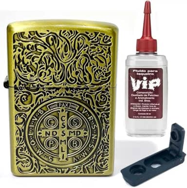 Isqueiro Clássico Medalha de São Bento, com vedação anti-evaporação e Refil 60ml