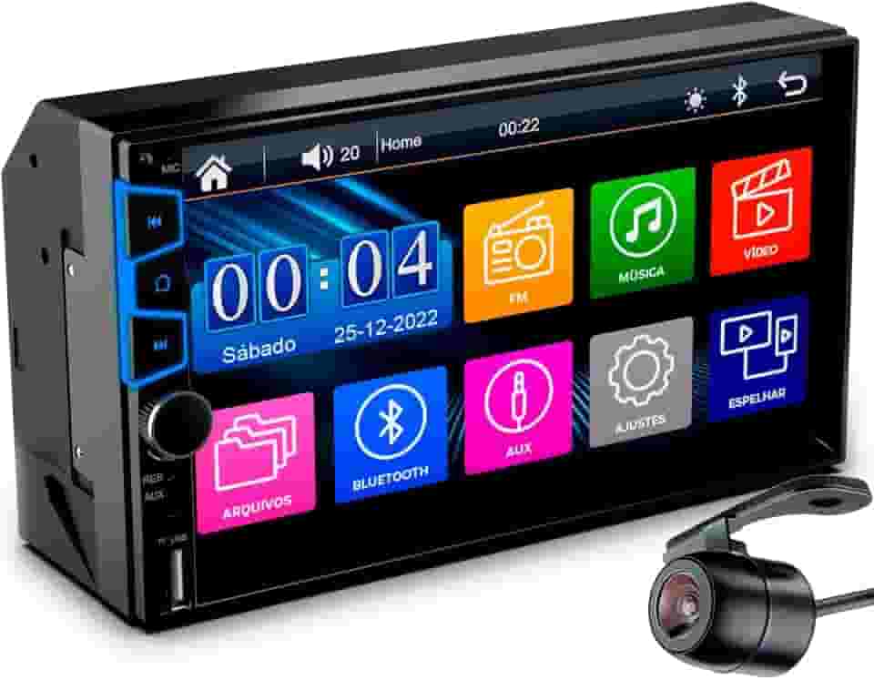 Central Multimídia Universal Mp5 Espelhamento Android IOS Câmera de Ré