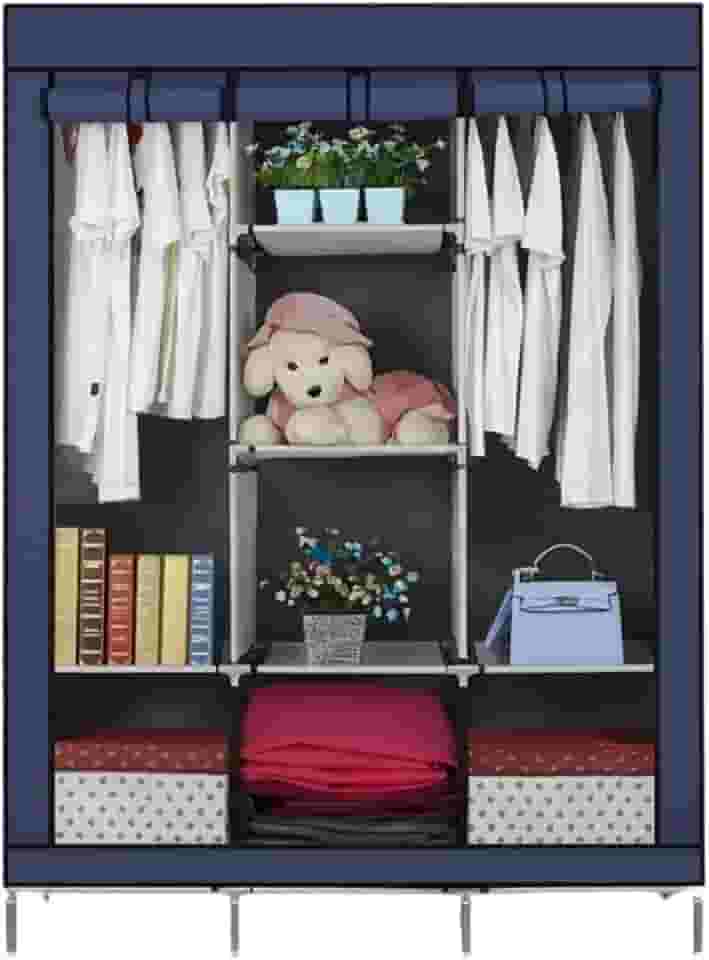 Guarda Roupa Dobrável Armário Organizador de Roupas 3 Portas Multiuso (Azul)