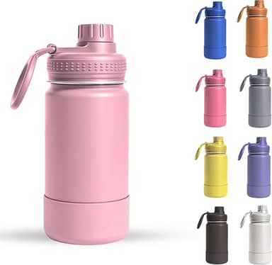 Garrafa Térmica Infantil - 350ml, Aço Inox 304 Parede Dupla de Isolamento 24horas Gelado, Tampa Rosca De Segurança, Anti Vazamento, Base Silicone AntiDerrapante, BPA Free (Rosa Bebê)