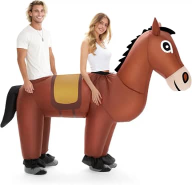 Fantasia de Halloween para casal, cavalo para adultos, engraçado, inflável, fantasia para cavalos de cowboy, para homens, mulheres, festa de Halloween, cosplay, tamanho único