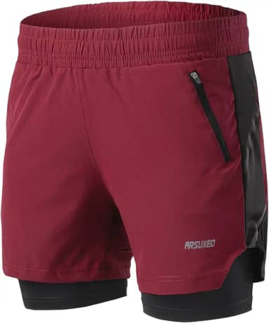 Shorts de corrida masculino 2 em 1 para treino atlético com 2 bolsos com zíper