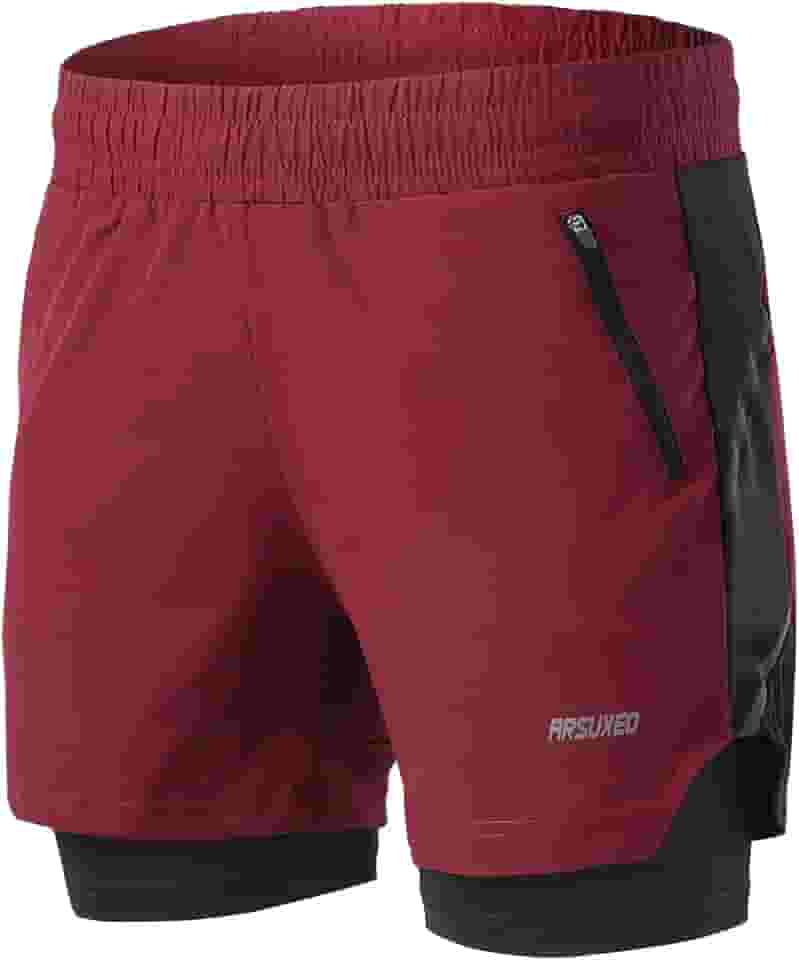 Shorts de corrida masculino 2 em 1 para treino atlético com 2 bolsos com zíper
