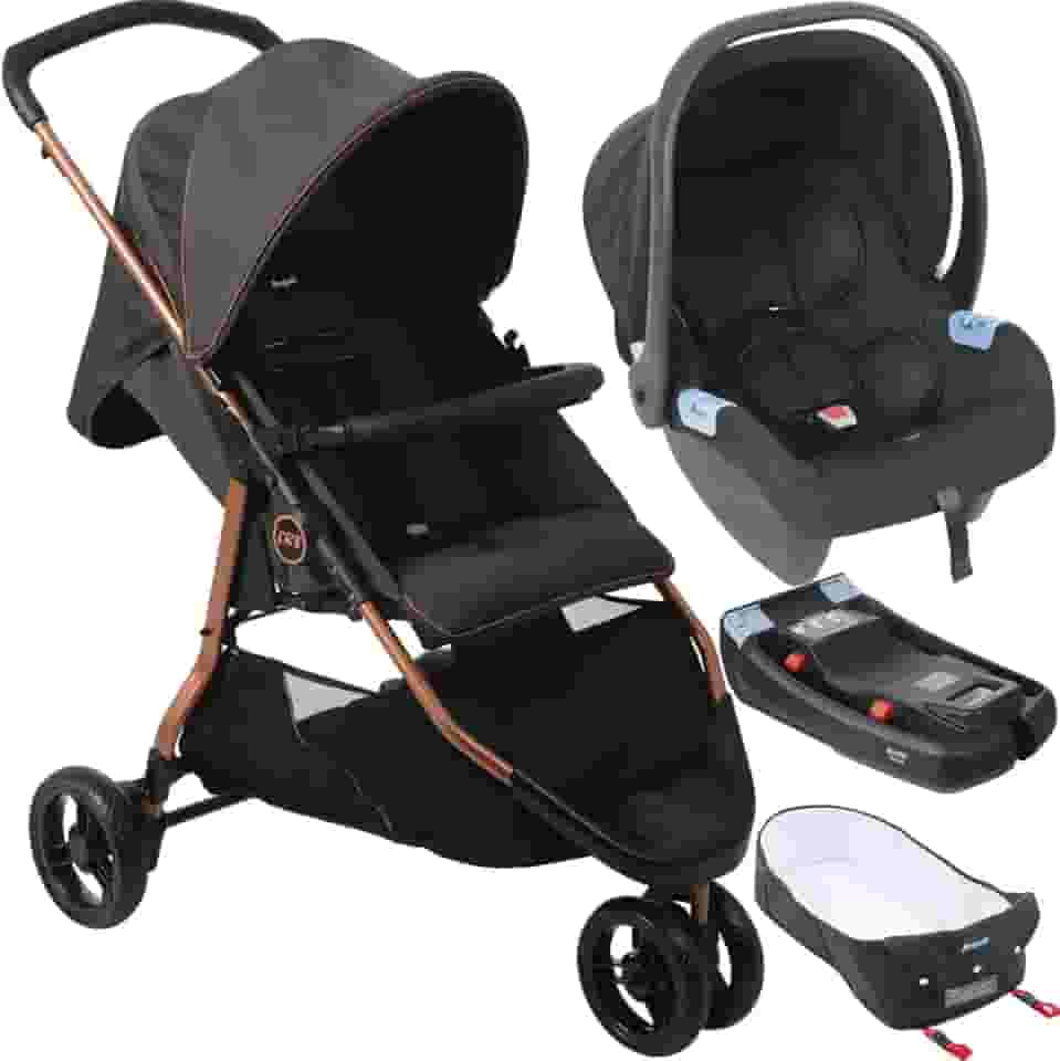 Carrinho com Moises Bebe Conforto Base Burigotto CR3 Gray Cobre