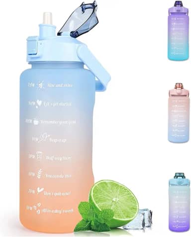 Garrafa de água 2 Litros, Garrafa água 2l com Canudo, Garrafa de água Motivacional, Prova de Vazamento, Livre de BPA e Reutilizável para Esportes, Academia, Acampamento, Tênis (Gradiente Azul/Laranja)