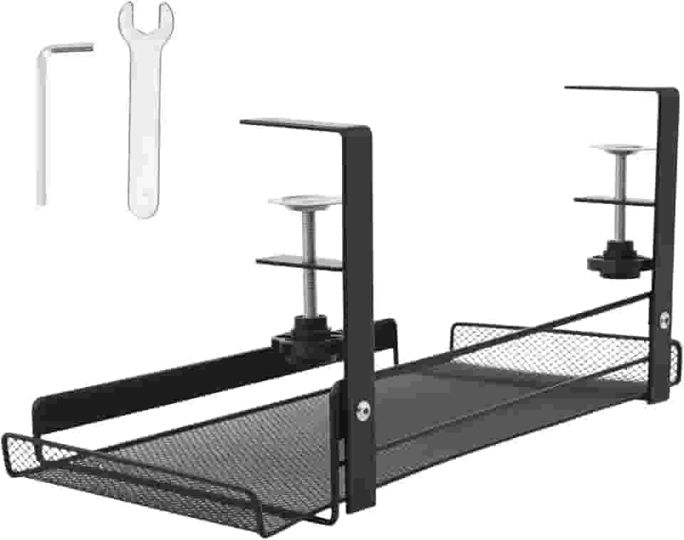 Bandeja de gerenciamento de cabos sob a mesa com braçadeiras de aço carbono organizador de cabos embaixo da mesa sem perfuração para estação de trabalho em casa e escritório.