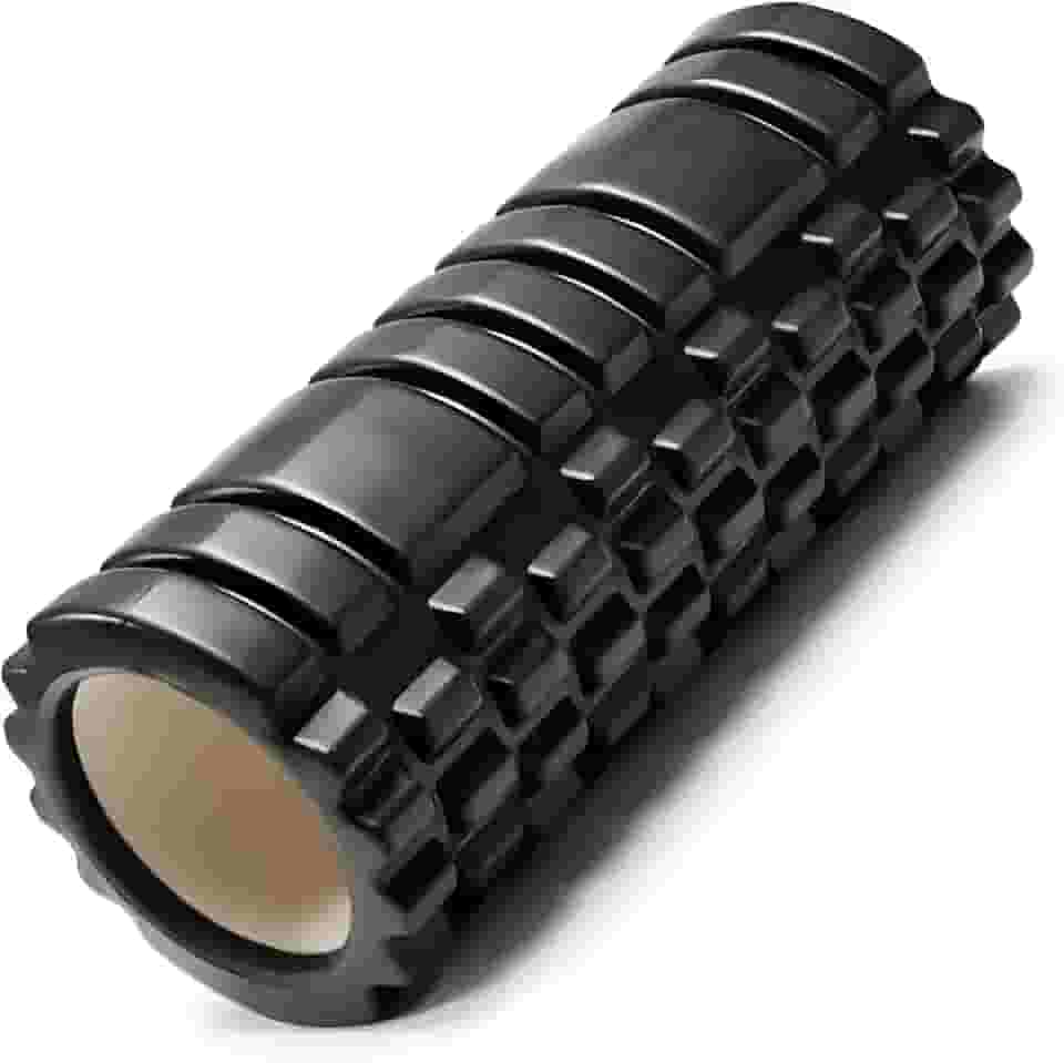 Rolo de Liberação Miofascial 33x14 cm – Foam Roller de Alta Densidade com Núcleo em PVC, Textura 3D para Massagem e Recuperação Muscular – Yoga, Pilates, Cross Training e Fisioterapia – Preto