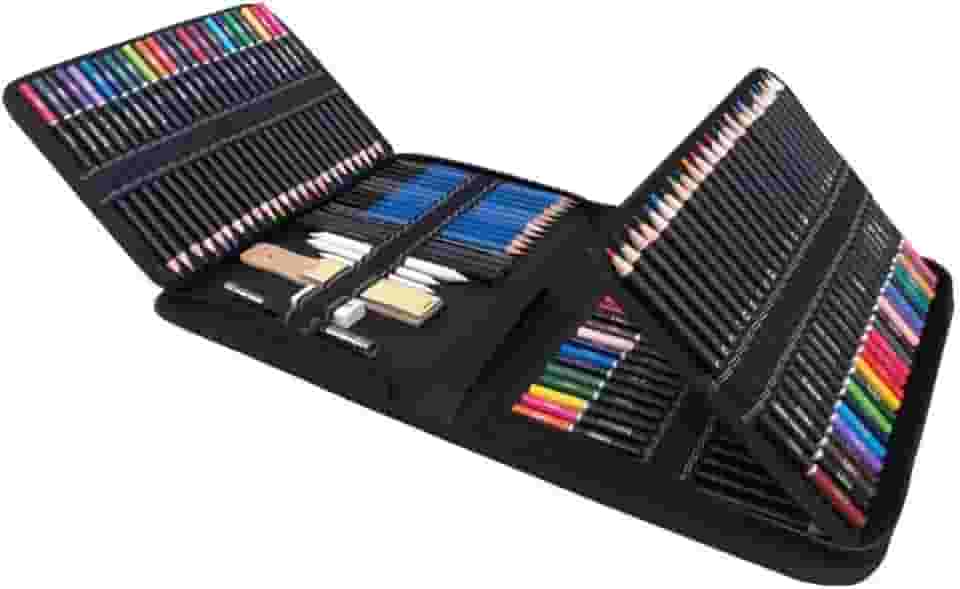 Kit Lápis de Desenho Profissional 146 Peças com Estojo Portátil, Lápis Artísticos, Borrachas e Acessórios para Artistas e Estudantes Linha Super Premium
