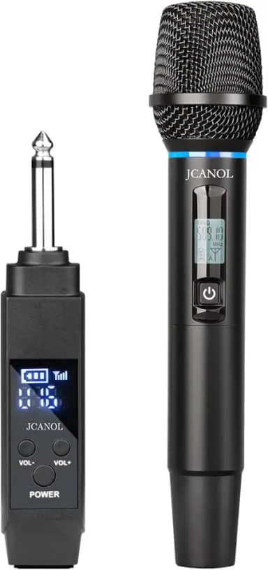 Microfone sem fio, microfone UHF profissional para karaokê, sistema de microfone dinâmico sem fio com receptor recarregável, plug and play, discurso, casamento, igreja, sistema de PA