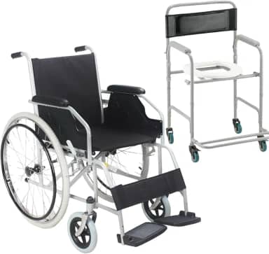 Kit Cadeira de Rodas Dobrável com Cadeira de Banho, Capacidade 120kg, Assento 44cm, Estrutura em Aço Carbono, Preto