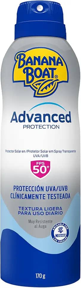 Banana Boat - Protetor Solar Advanced Protection FPS 50 Aerosol 170g | Resistente à Água e Suor | Proteção UVA/UVB AvoTriplex | Spray 360º Não Oleoso, Rápida Absorção e Fácil Remoção da Areia