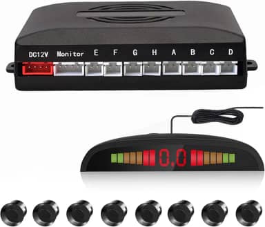 EKYLIN Sistema de radar de estacionamento reverso com 8 sensores de estacionamento, detecção de distância + monitor de distância de LED + aviso de som (cor preta)