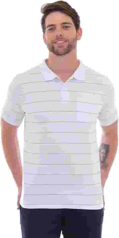 Camisa Polo Cassian - Camisa Polo Listrada Branca com Bolso
