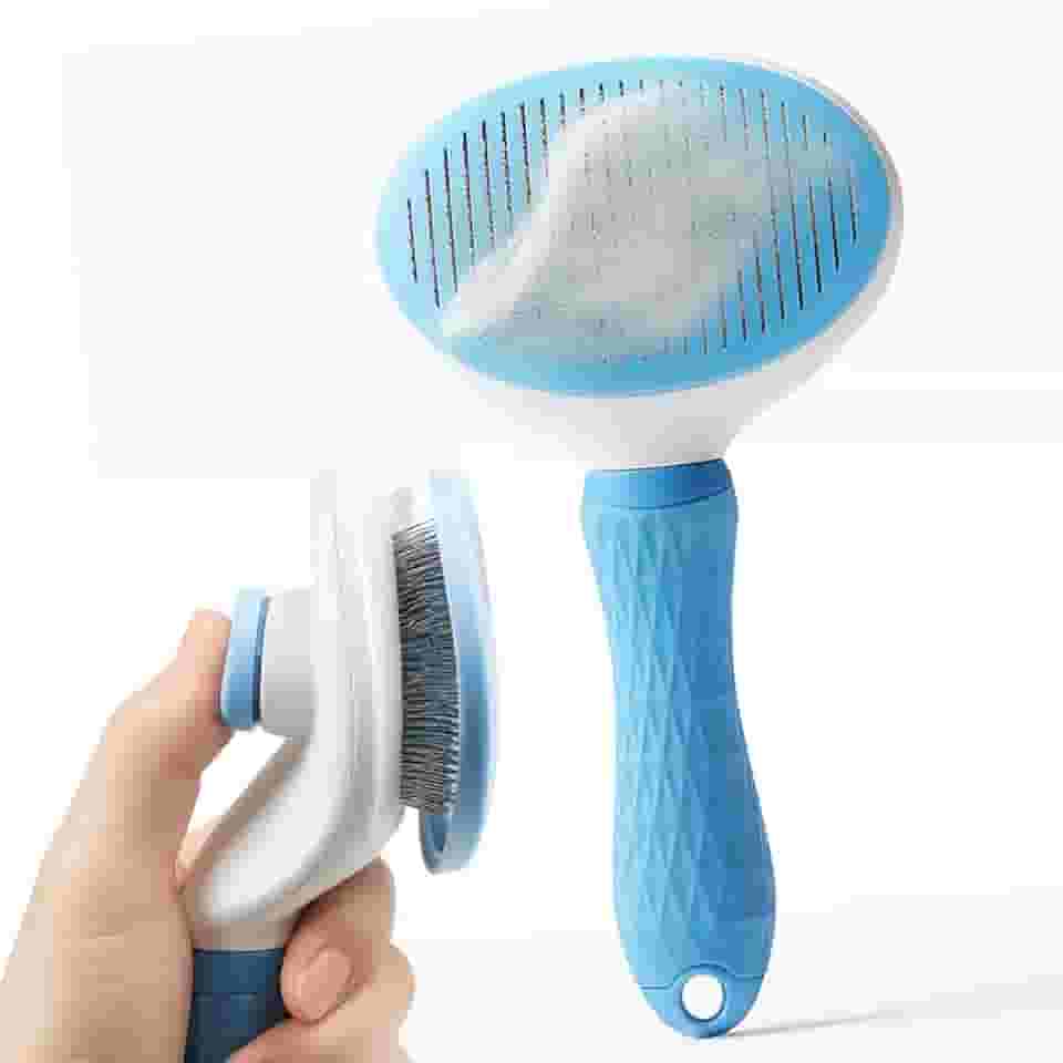 Escova Autolimpante Rasqueadeira Tira Pelos para Gatos e Cães de Pelo Longo – Removedora de Pelos com Botão de Limpeza, Cerdas Encapadas Seguras e Cabo Ergonômico Antiderrapante