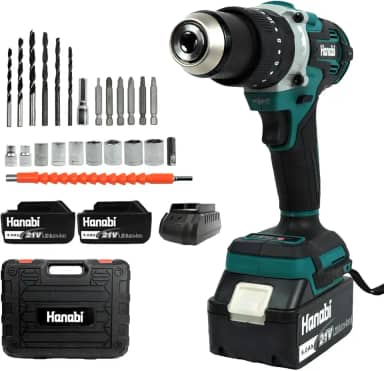 Hanabi Parafusadeira e Furadeira Motor Brushless com Impacto 21V Sem Fio 80N.m, 1700 RPM com LED Kit Parafusadeira Eletrica Com 2 Baterias de 4,0Ah 13mm