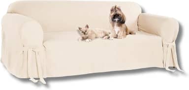 Capa Para Sofá 3 Lugares em Gorgurão Resistente Sala Decoração Laços Ajustáveis Lisa Pet Cachorro Cor:Crua