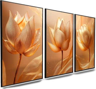 Kit 3 Quadro Decorativo Sala Quarto Flores Tulipa Douradas Golden (5)